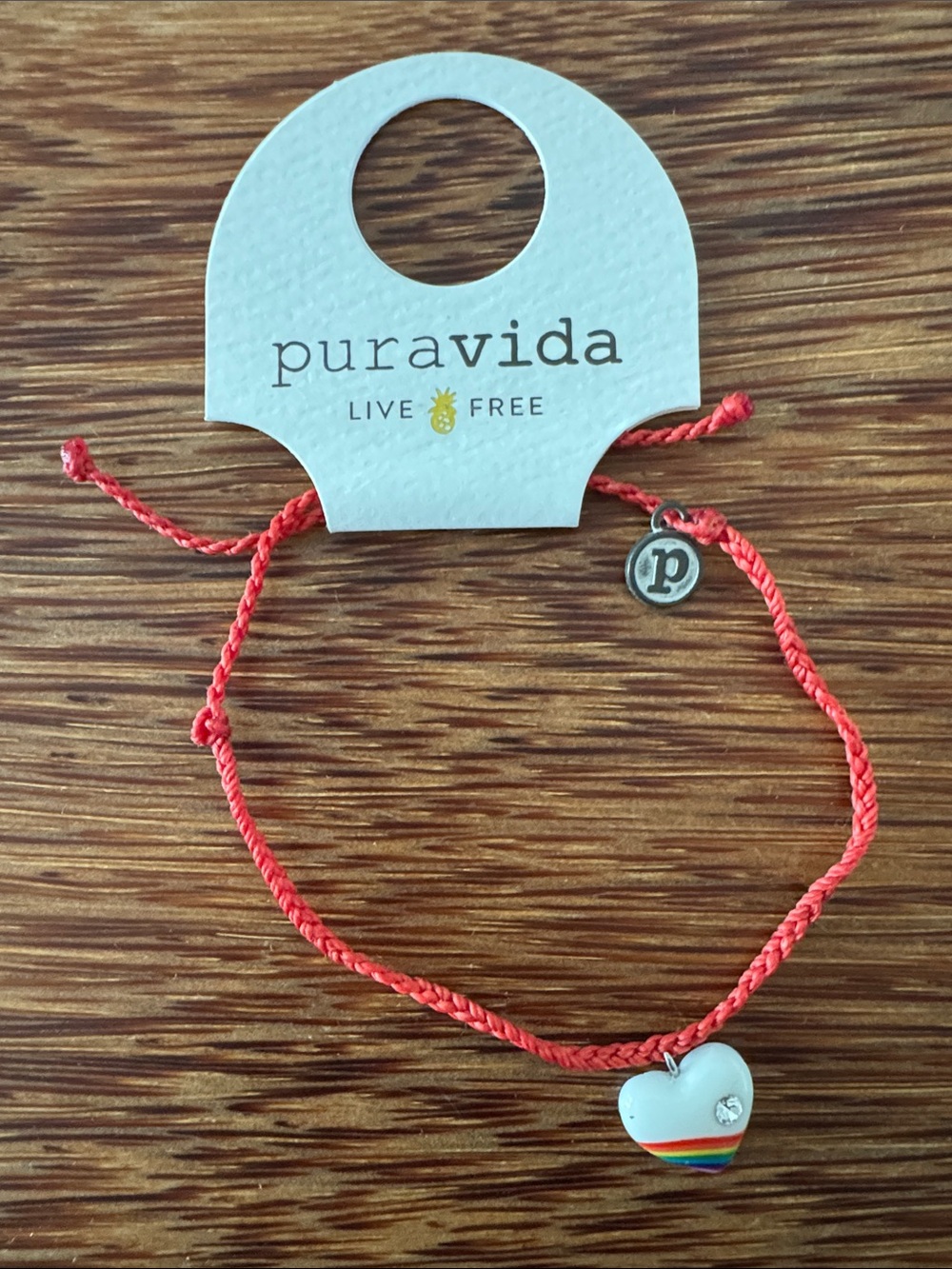 Pura Vida Coral Braided Kids Bracelet with White Rainbow Heart Charm